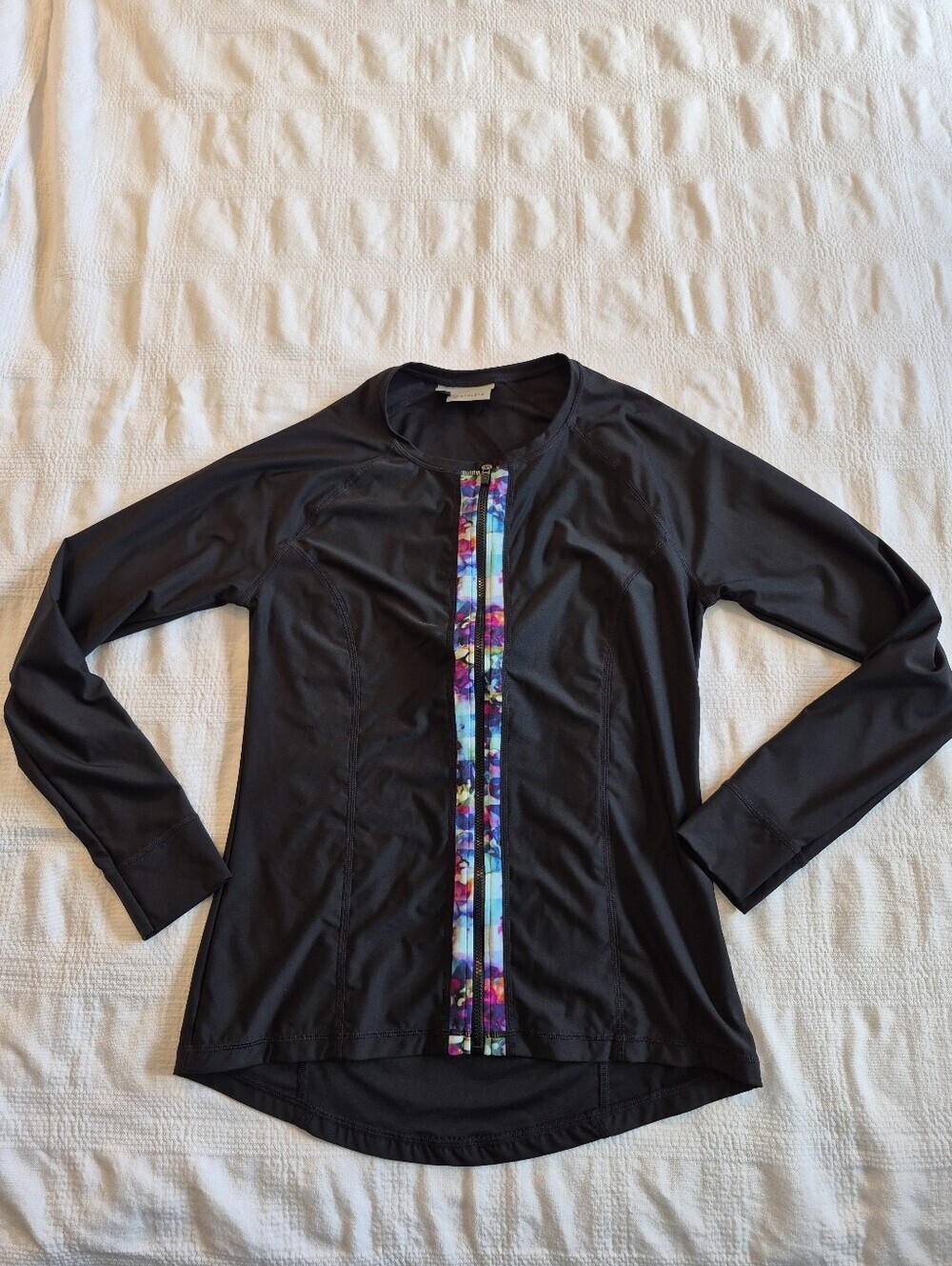 Athleta women's size Medium full front zipper long sleeve swim rash guard VGUC